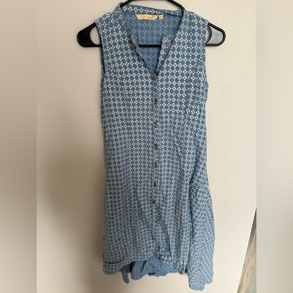 Elegant Blue Floral Button Down High Low Dress Sparkly Geometric Tank Dress M